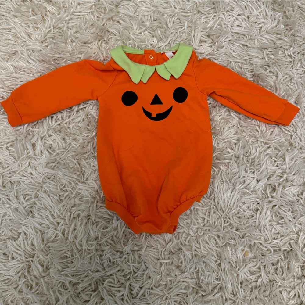 🎃 Pumpkin Bubble Onesie with Green Leaf Collar 18 month baby